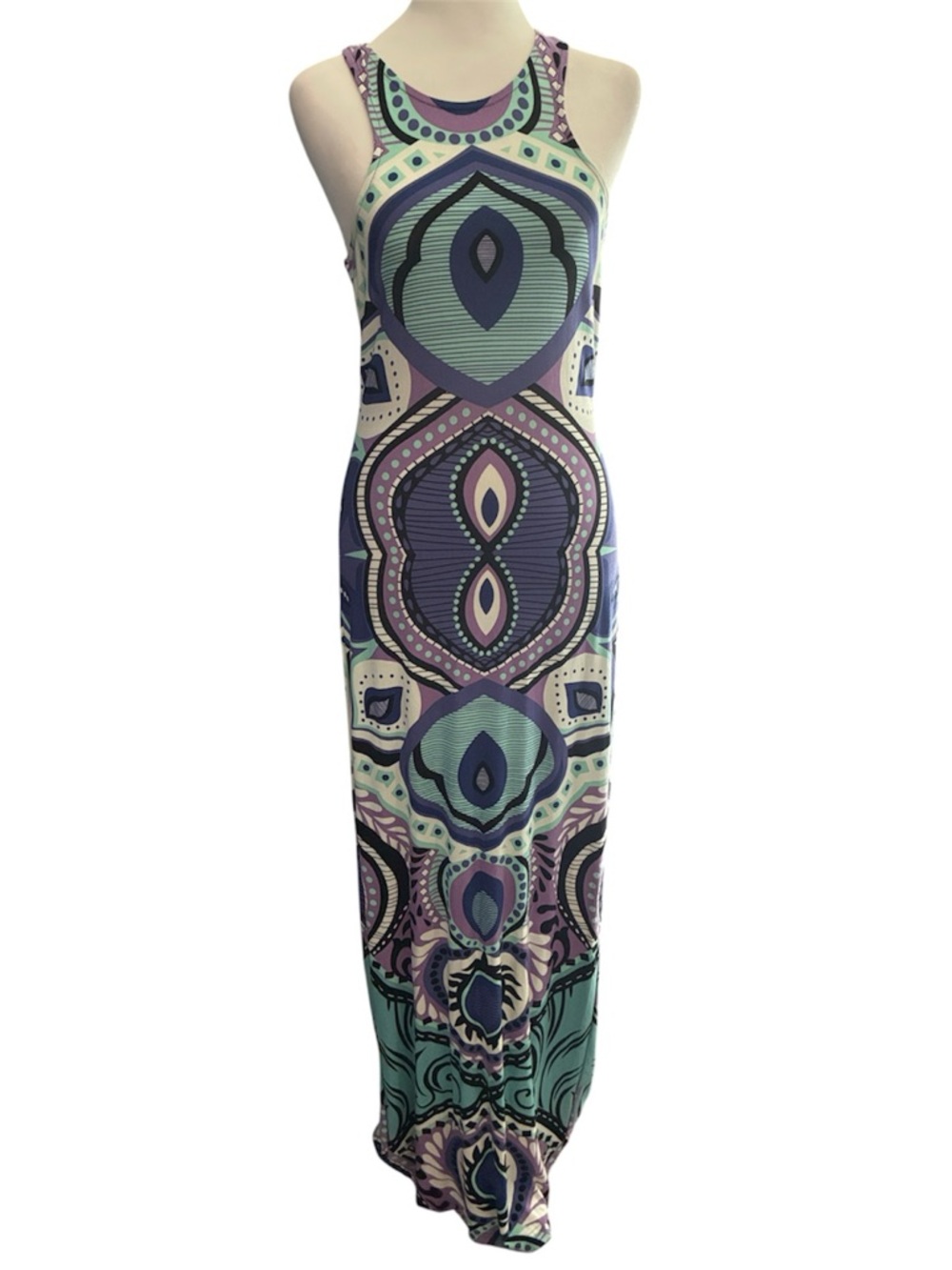VENUS Purple Teal Geometric Racerback Maxi Dress size XS